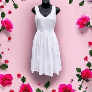 C Wonder Sleeveless White Embroidered Dot Fit & Flare Midi Dress Women’s 4